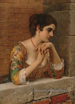  dame Tableau - von vénitien beauté sur le balcon dame Eugène de Blaas